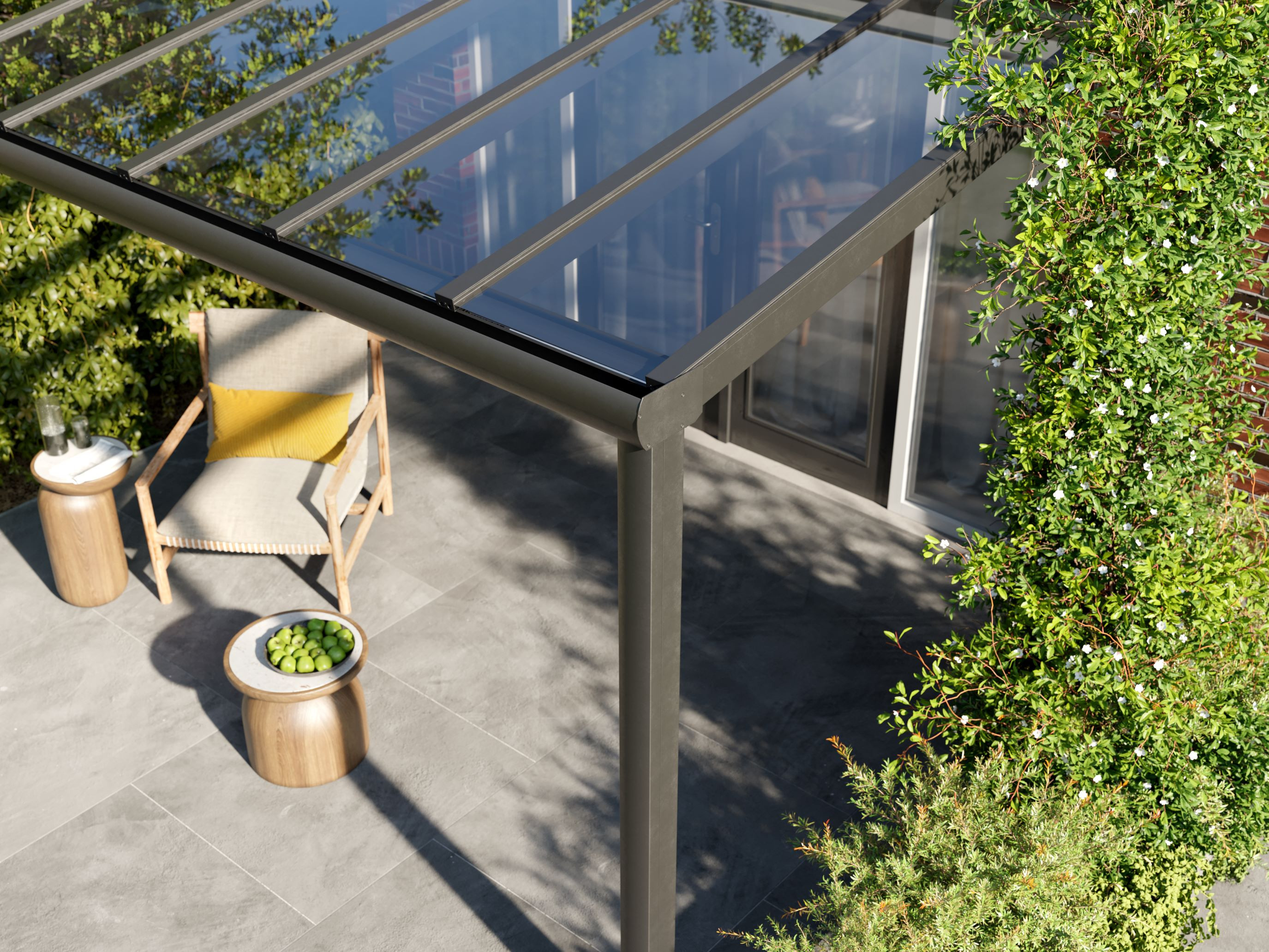 Sedella bovenaanzicht grijze terrasoverkapping met glas