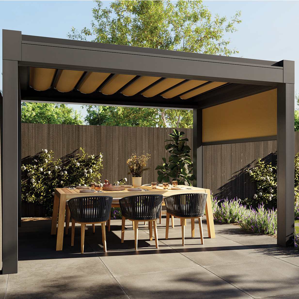 Sedella buitenleven pergolazonwering terras aluminium vouwdak