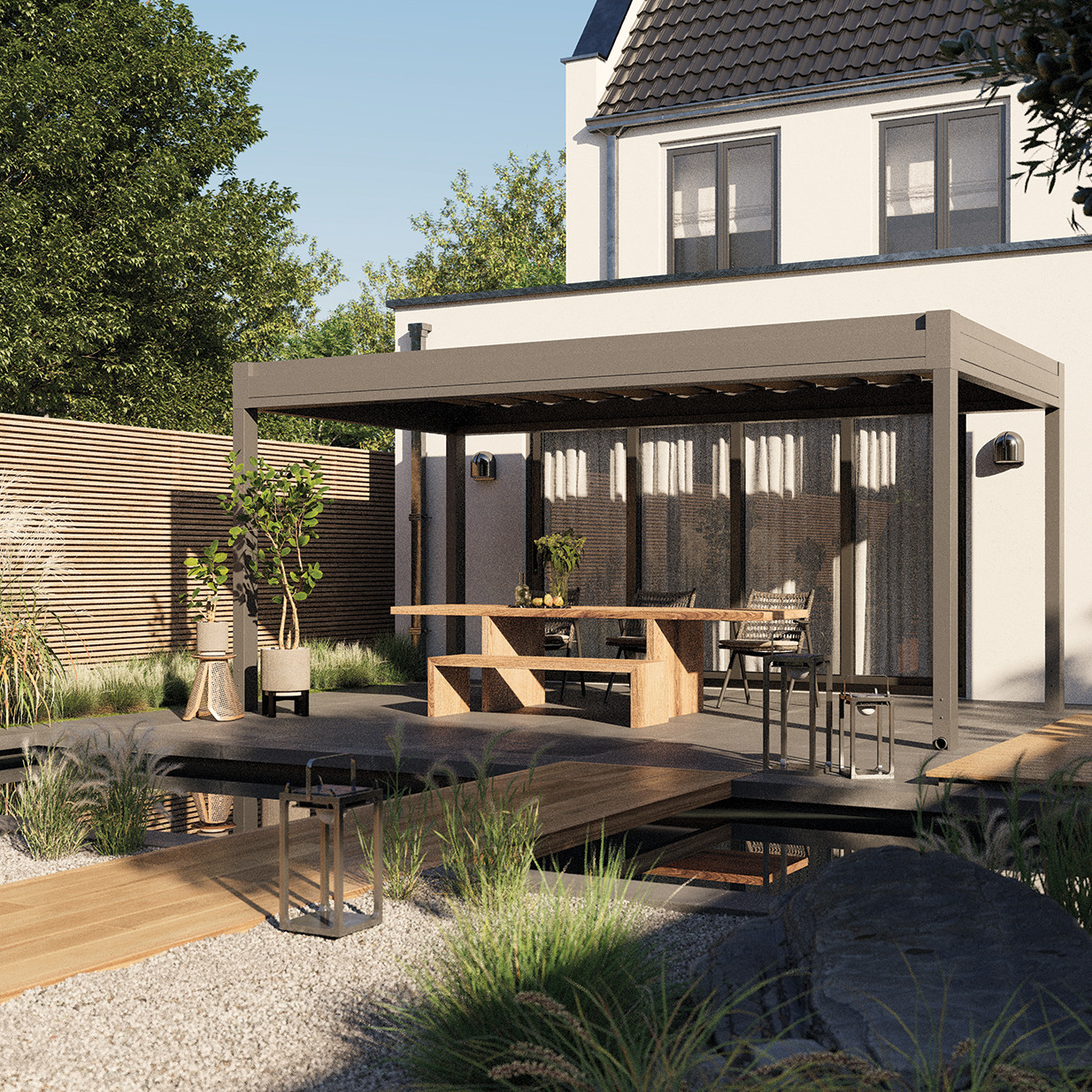 Sedella buitenleven pergolazonwering terras aluminium vouwdak